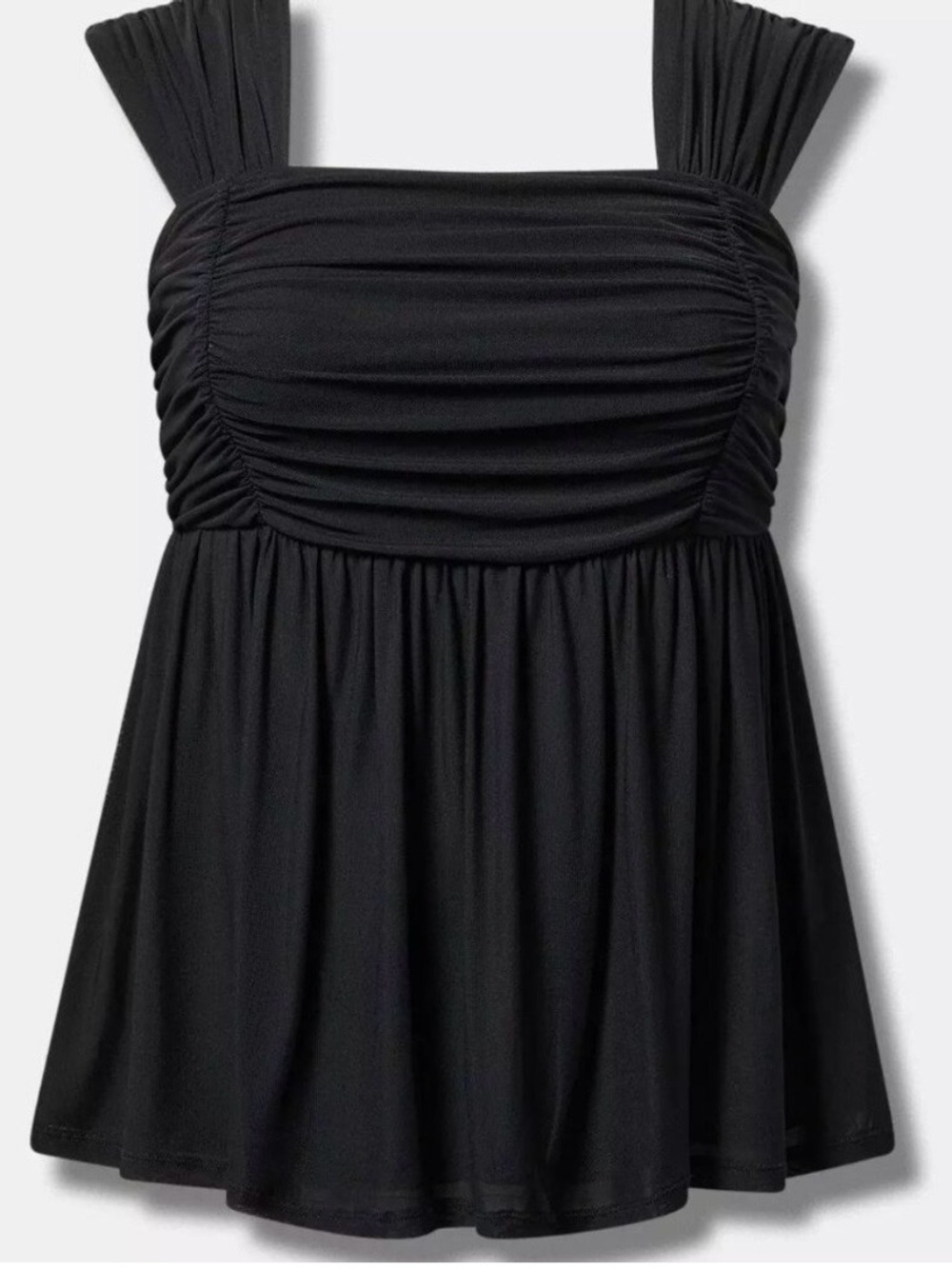 NWT TORRID Black Ruched Soft Peplum Top, Square Neck Sz 1 14 16